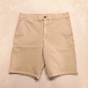 Gap Khakis Mens Flat Front Chino Shorts 32 Beige 10" Inseam Cotton Spandex